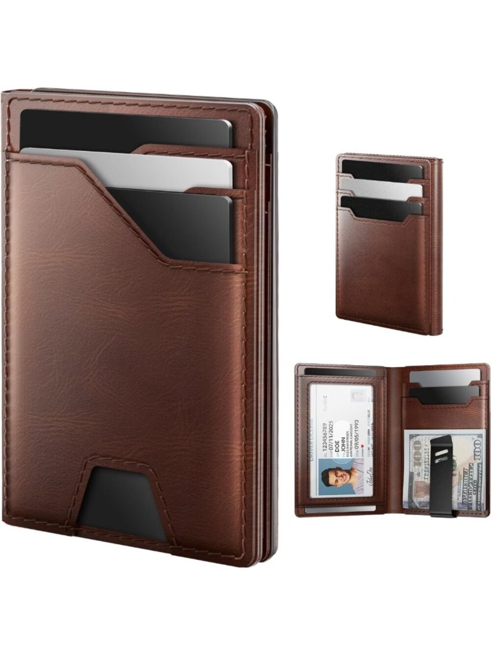Genuine Leather Slim Wallet for Men | RFID Blocking, Minimalist Card Holder, 15